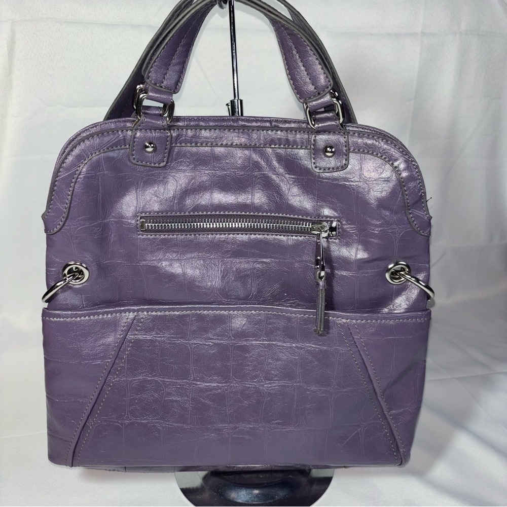 Nine West  Purple Faux Leather Reptile Convertible Hobo Fold-over Handbag